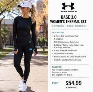 Under Armour Base 3.0 Women’s Medium ColdGear Black Thermal Top Leggings Set